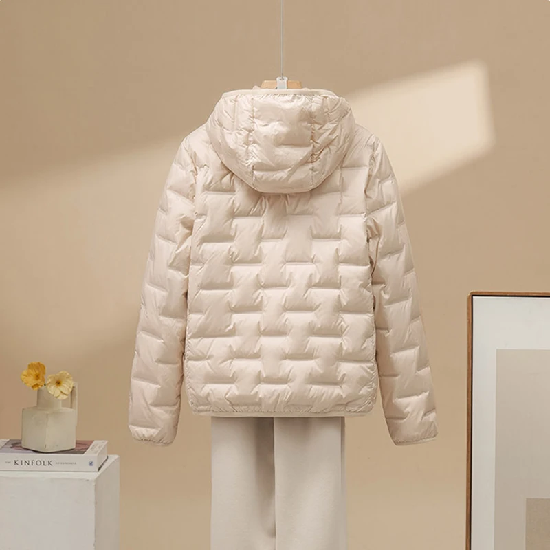 Winter Lightweight Hooded Warm Down Jacket Women White Duck Down Waterproof Outwears Female Solid Color Thicken Parker Jacket