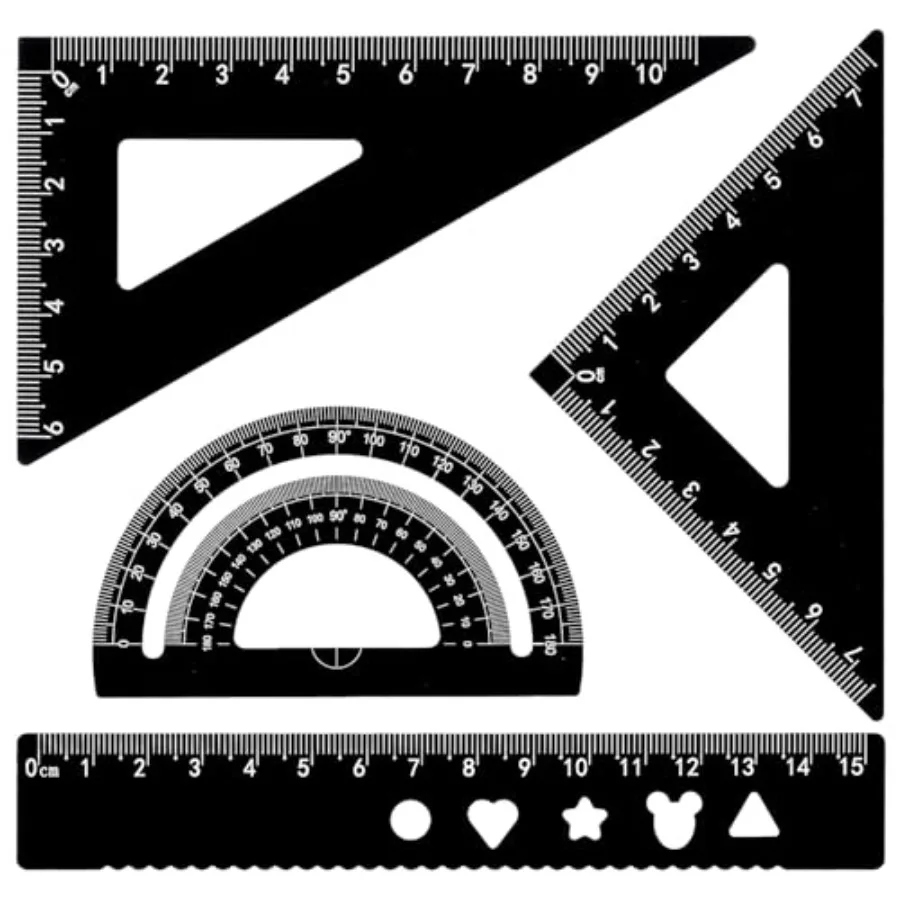 مجموعة مسطرة معدنية مساطر مثلثة من سبائك الألومنيوم الأسود مسطرة حافة مستقيمة منقلة جيتري ومسطرة جيتري مجموعة للرسم دكتور #1