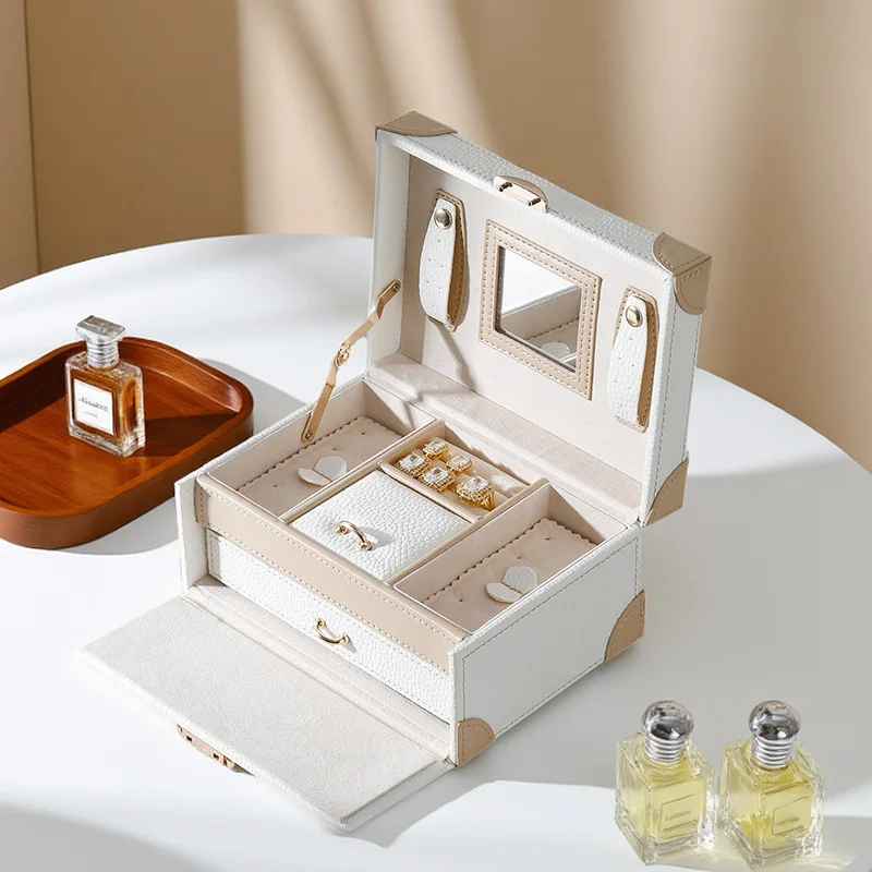 Double-layer Jewelry Box Handheld Leather Jewelry Storage Boxes Portable Ring Earring Organizer Box Women Bracelet Storage Case