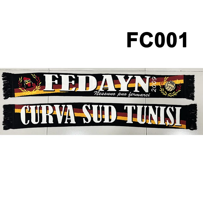 

145*18 cm Size Ultras Fedayn Curva Sud Tunisi Elastic Scarf for Fans Double-faced Knitted FC001