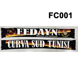145*18 cm Size Ultras Fedayn Curva Sud Tunisi Elastic Scarf for Fans Double-faced Knitted FC001