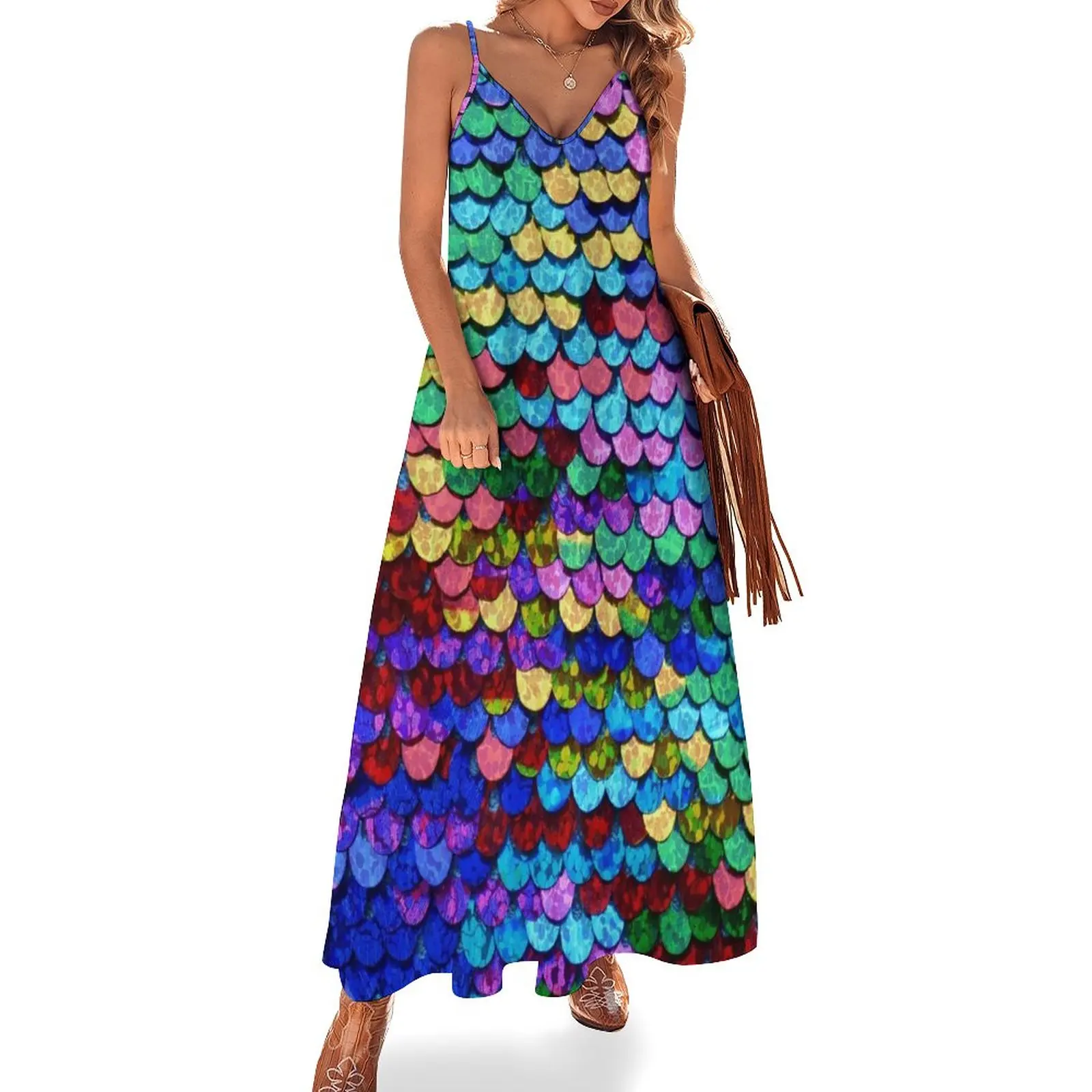 Rainbow sequin Sleeveless Dress Women dresses summer festival outfit women beach dresses sexy dress for women