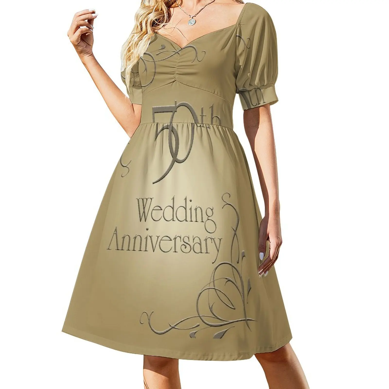 

50th Wedding Anniversary - Graphic Text Based Design. Short Sleeved Dress womens clothing Party dresses for women Dress