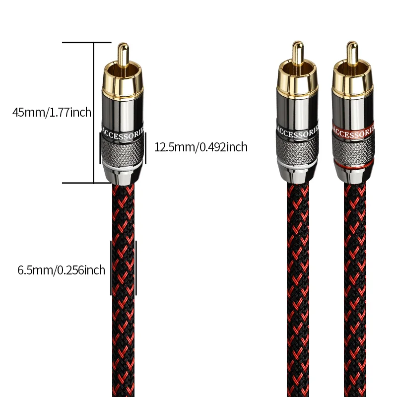 YYAUDIO HiFi RCA Cable for Amplifier DVD High Quality 6N OFC SPDIF RCA Male to 2RCA Male Premium Stereo Audio Cable