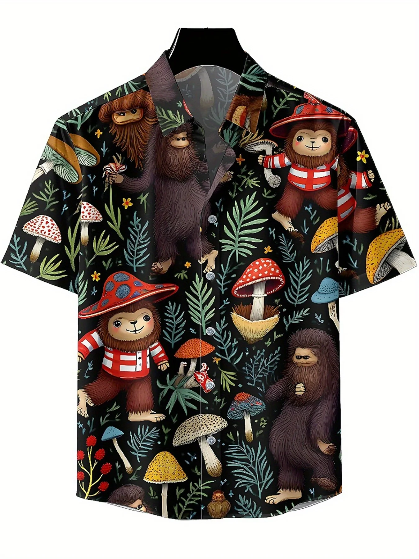 Men's Plus Size Hawaiian ShirtsFantasy Creatures and Mushroom Forestpattern,Premium Comfort Youth Clothes,Streetwear Y2K Tops