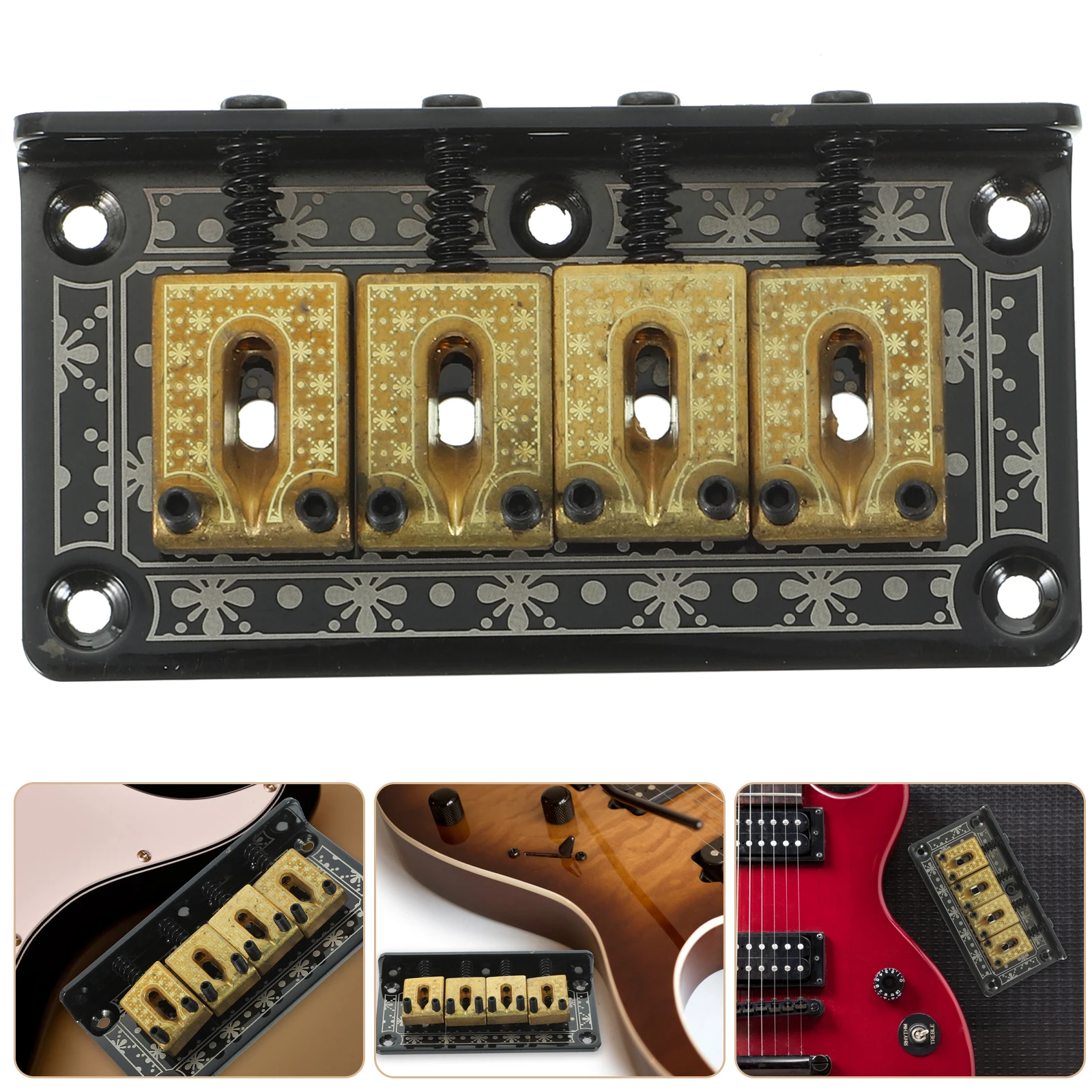 

4 String Ukulele Fixed Bridge Hardtail Tailpiece Black Electric Easy Installation Adjustable Suitable Mandolin Box Guitars