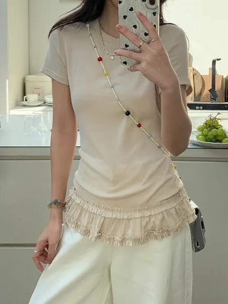 

Женская круглая футболка Ne ort Sve Street Sle Повседневный летний топ круглый Ne Design ort Length Футболка стандартного кроя