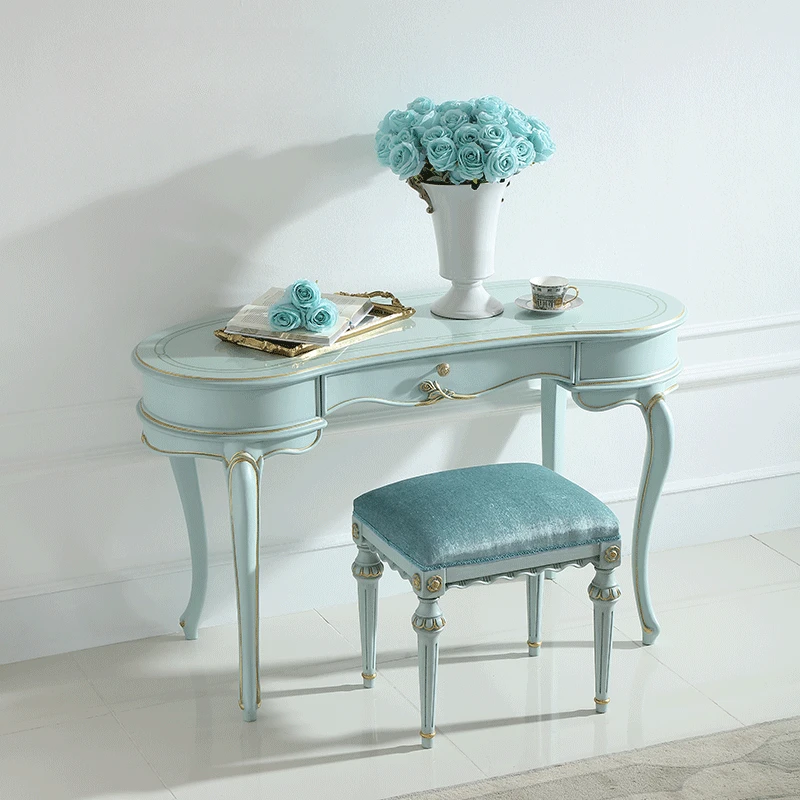 Romantic and Fresh Bedroom Small Unit Solid Wood Dressing Table Tiffany Blue Drawer