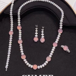 CUMEE Fashion  Inlaid Pink Chalcedony Earring for Women 925 Sterling Silver Gold Plating
