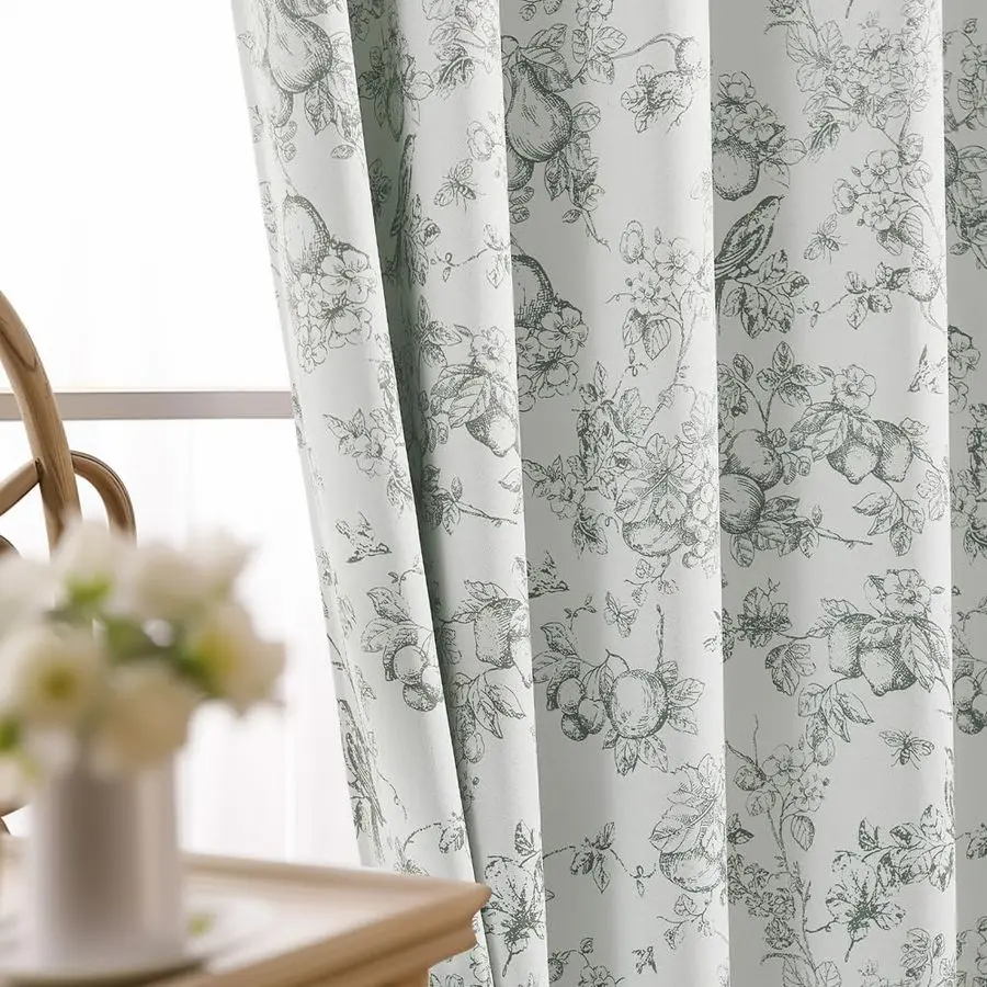 Cortinas Opacas con Estampado Floral, 95% de Opacidad, 84 Pulgadas de Largo, Color Verde Salvia, para Dormitorio, con Ojales y Pestañas Traseras