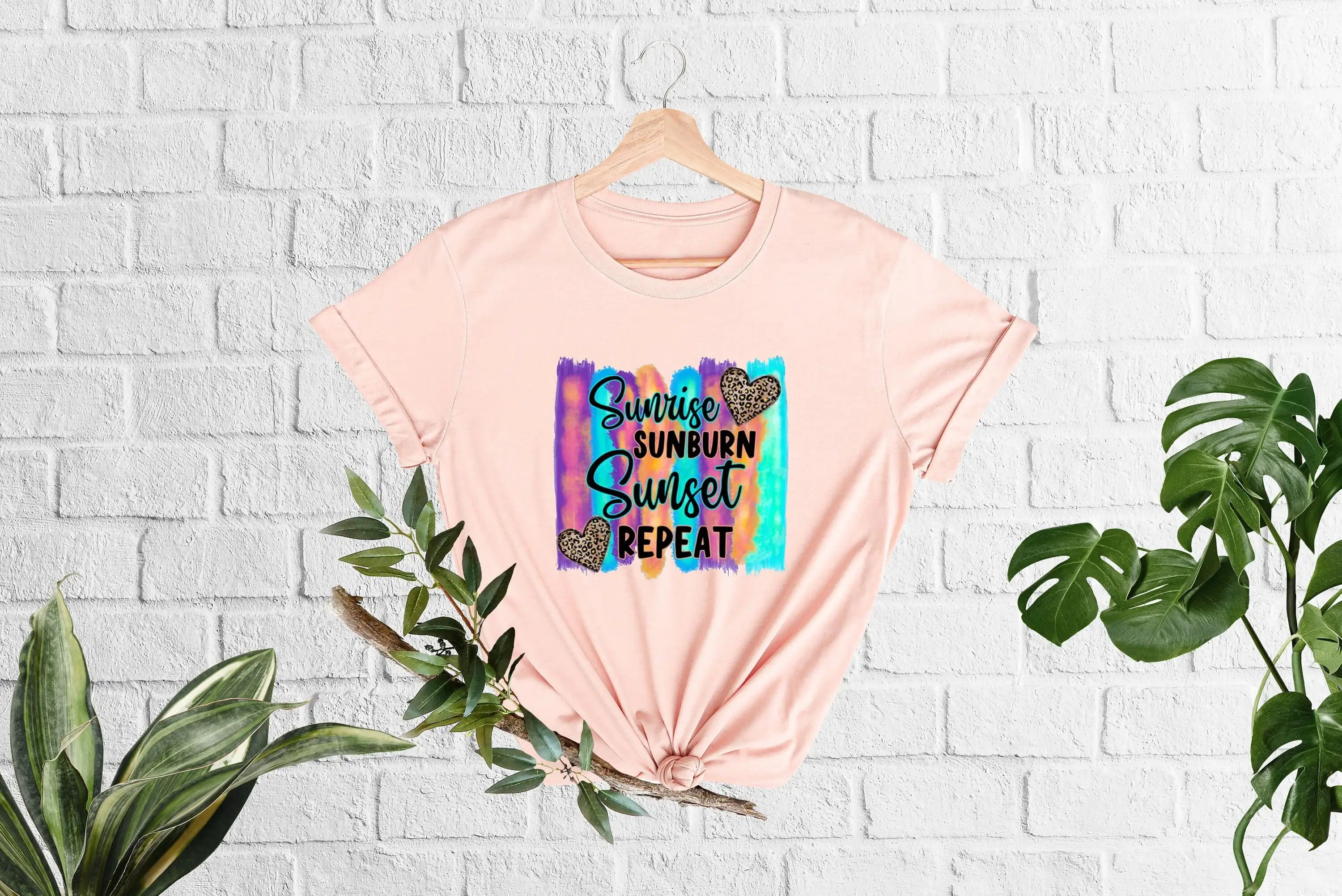 Sunrise Sunburn Sunset Repeat T Shirt Summer Time Beachy Fun Family Vacation Hello