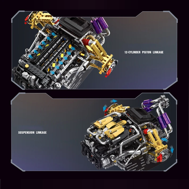 1602 Uds V12 bloques de construcción de motor modelo simulación motorizar partículas pequeñas ladrillos juguetes educativos adultos niños regalos de navidad