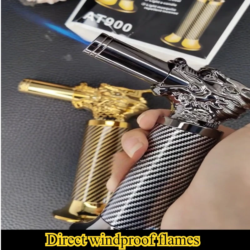 

Portable Embossed Dragon Butane Gas Lighter Direct-flush Flamethrower Torch for Welding BBQ Outdoor Moxa Cigar Lighting Tool