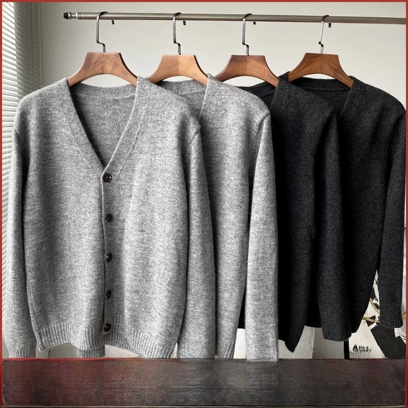 

High-End Wool And Camere Blend Knitted Sweater Cardigan for Men Casual Autumn Winter V-Ne Long Sve Youthful Vitali S...