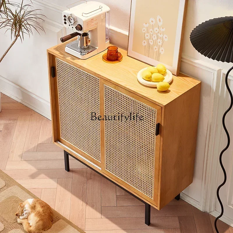 ls 42Nordic solid wood dining side cabinet rattan modern simple home living room locker