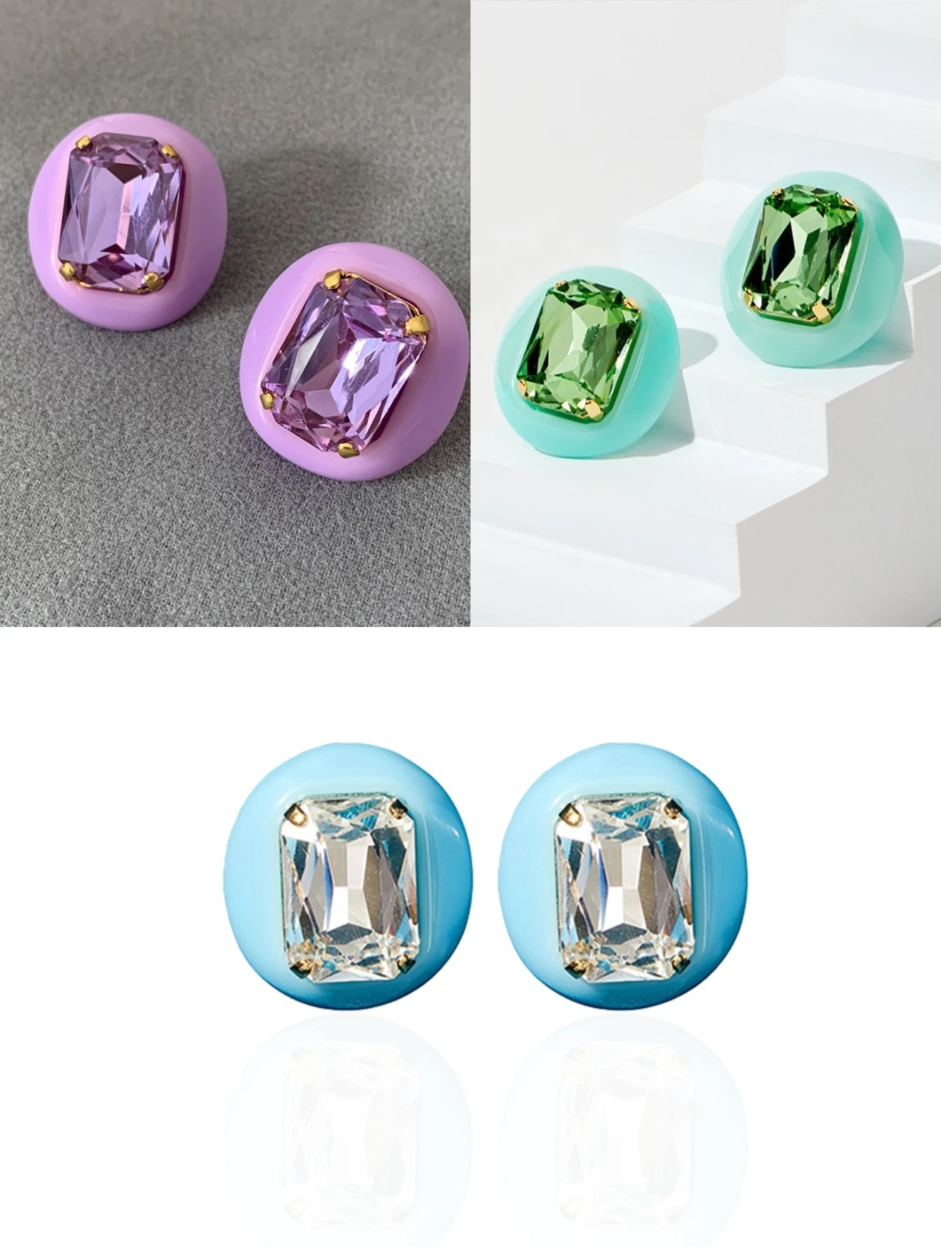 2026 Summer Trendy 925 Sliver Cushion Large Carat Colorful Gemstone Stud Earring Daily Blue/Pink Ear Buckle Jewel Gift Accessory