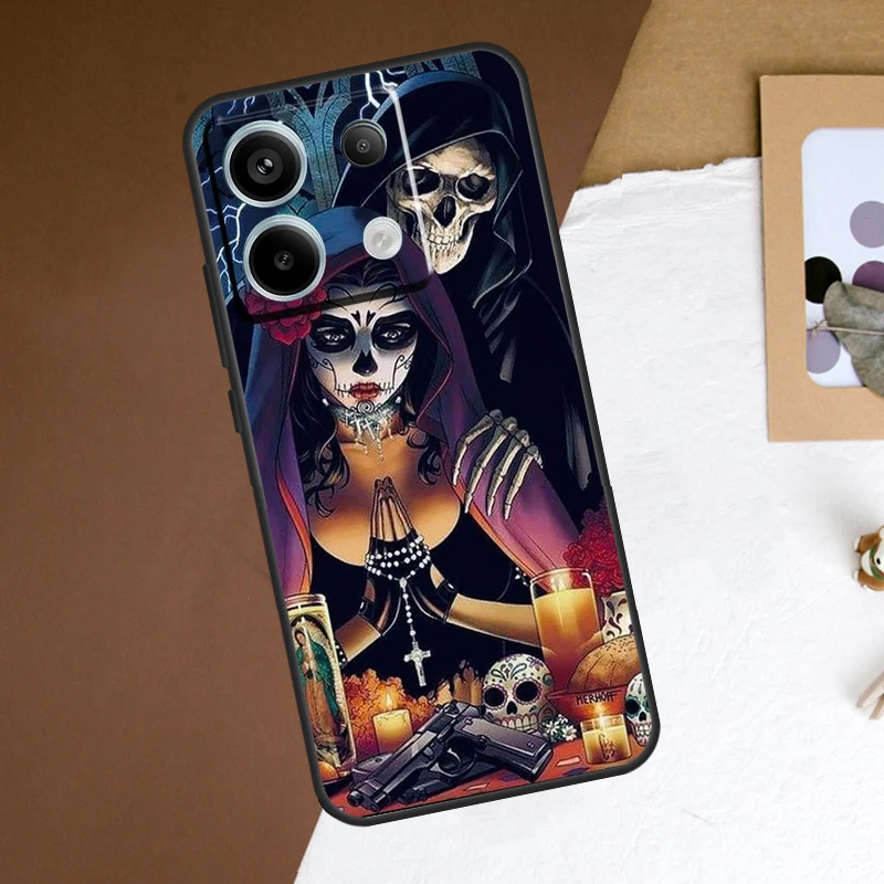 Catrina Beautiful Rose Girl Skull Case For Redmi Note 11 12 13 Pro Plus 9 10 10S 11S 12S Redmi 12 9C 10C 12C 13C Back Cover image 6
