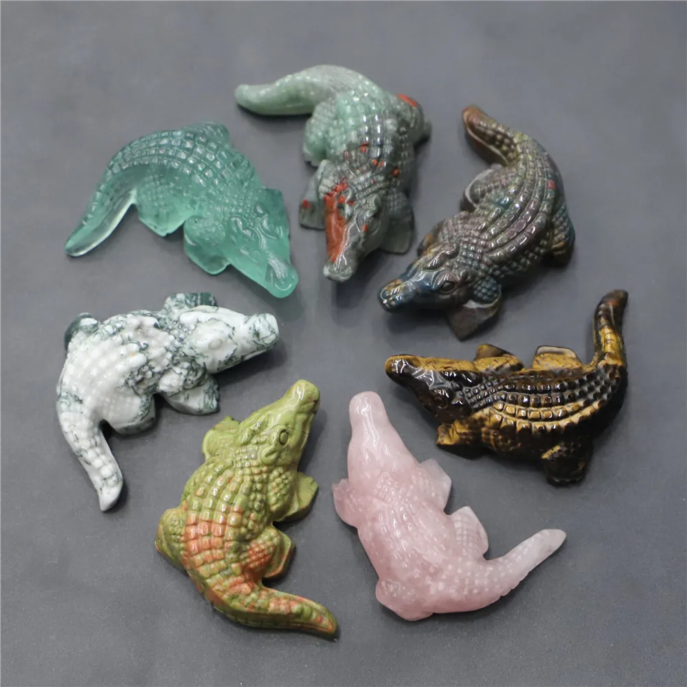 Natural Stone Crystal Crocodile Alligator Handmake Carved Animal Ornaments Polished Healing Crafts Souvenir Family Decoration