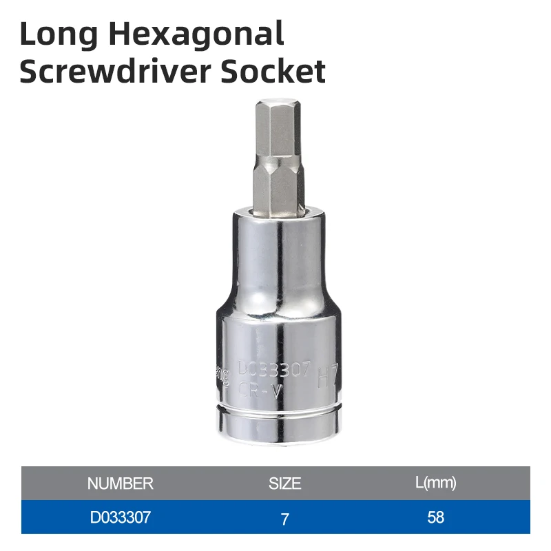 12,5 mm serie 58 mm zeskantige steeksleutelset - chroomvanadiumstaal en S2 bits, maten 4-17 mm, hoge hardheid, duurzaam precisiegereedschap