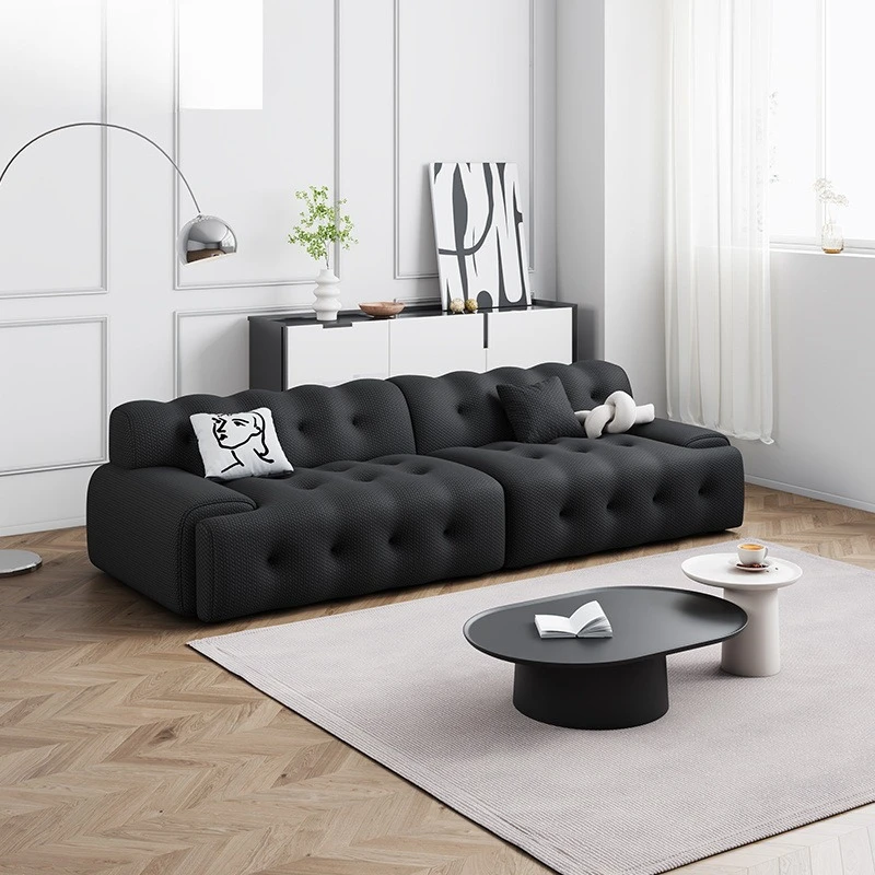 Simple retro Internet celebrity sofa, small apartment living room French fashion black three-person sofa