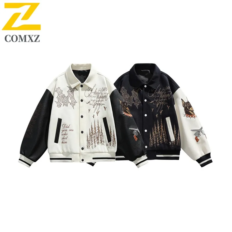 

COMXZ Men Jacket Casual Baseball Collar Hip Hop Style Windproof Coat Streetwear Fashion Lightweight Spring Autumn Garment