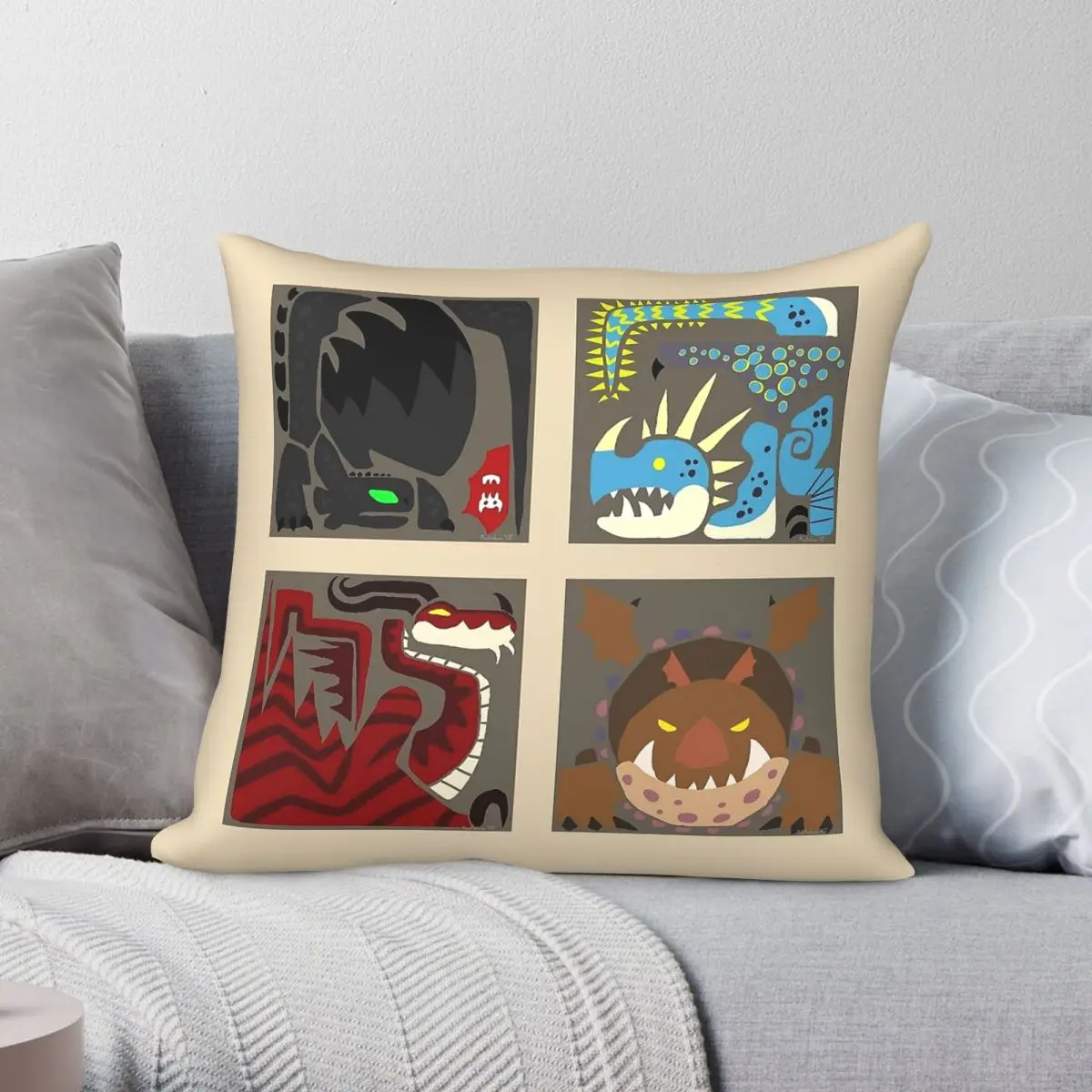 Monster Crests Square Pillowcase Polyester Linen Velvet Pattern Zip Decor Pillow Case Sofa Seater Cushion Cover