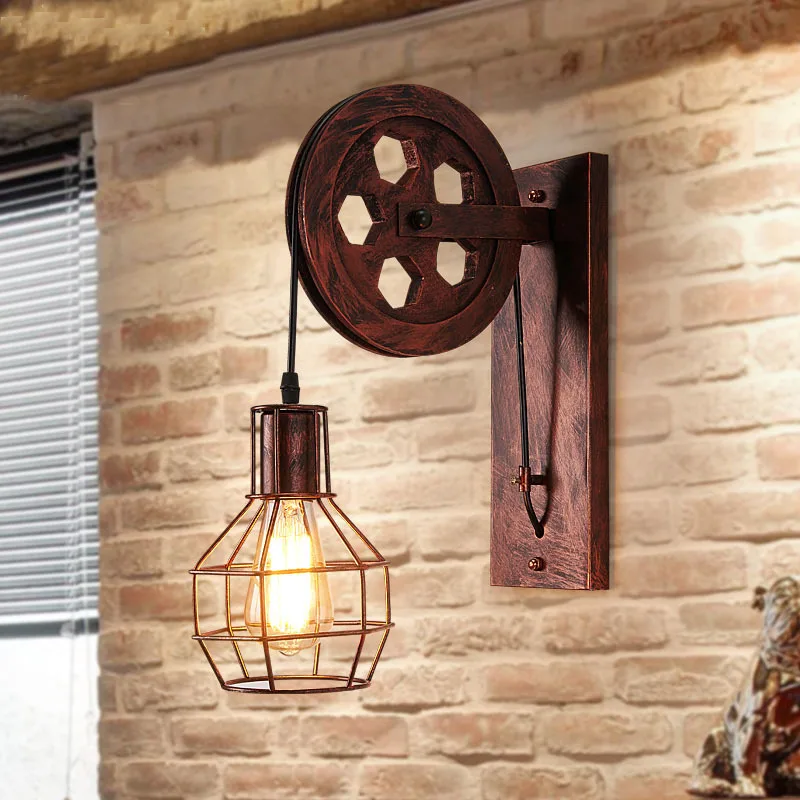 retro ferro forjado polia lampadas de parede para casa quarto luz sala estar decoracao luminaria quarto arandela lampada e27 01