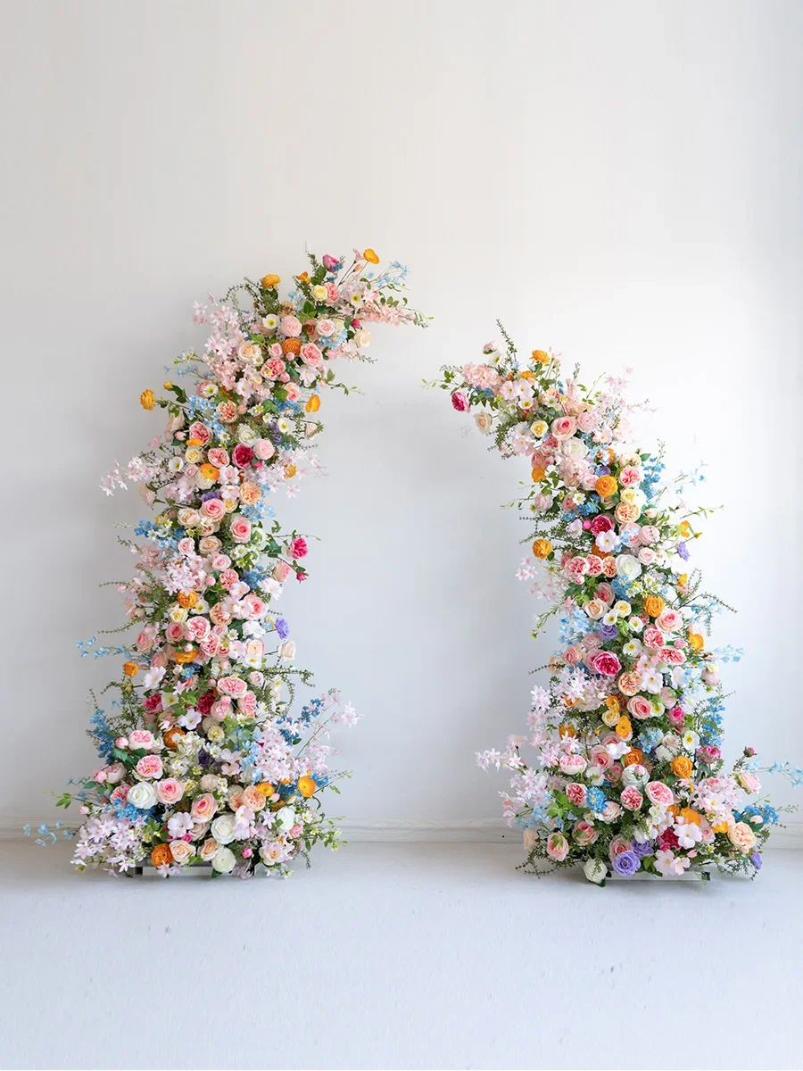 Spring pastoral wedding decoration horn arch floral arrangement, custom simulated fake flower photography ceremony background ar