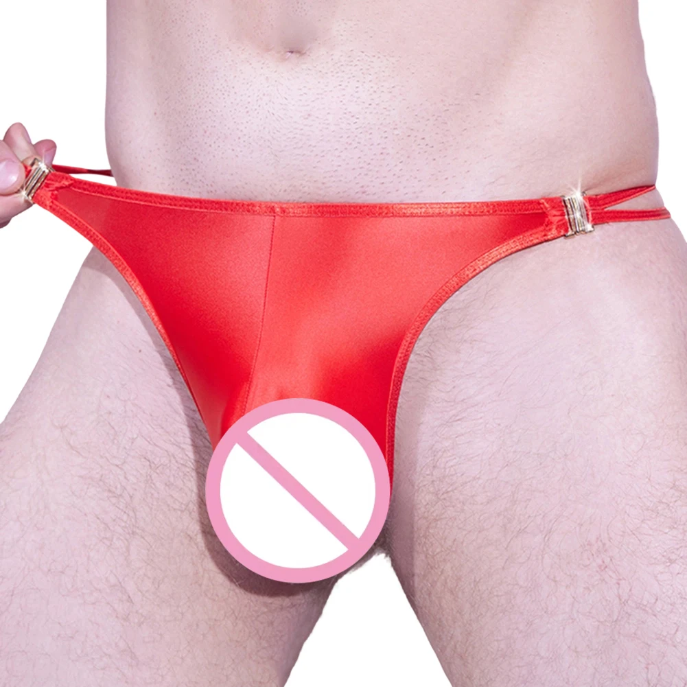 

Oil Glossy Sissy Lingerie Men See Through Brief High Elastic Side Buckle Open G-String Pouch Underwear Low Waist Gay Underpant