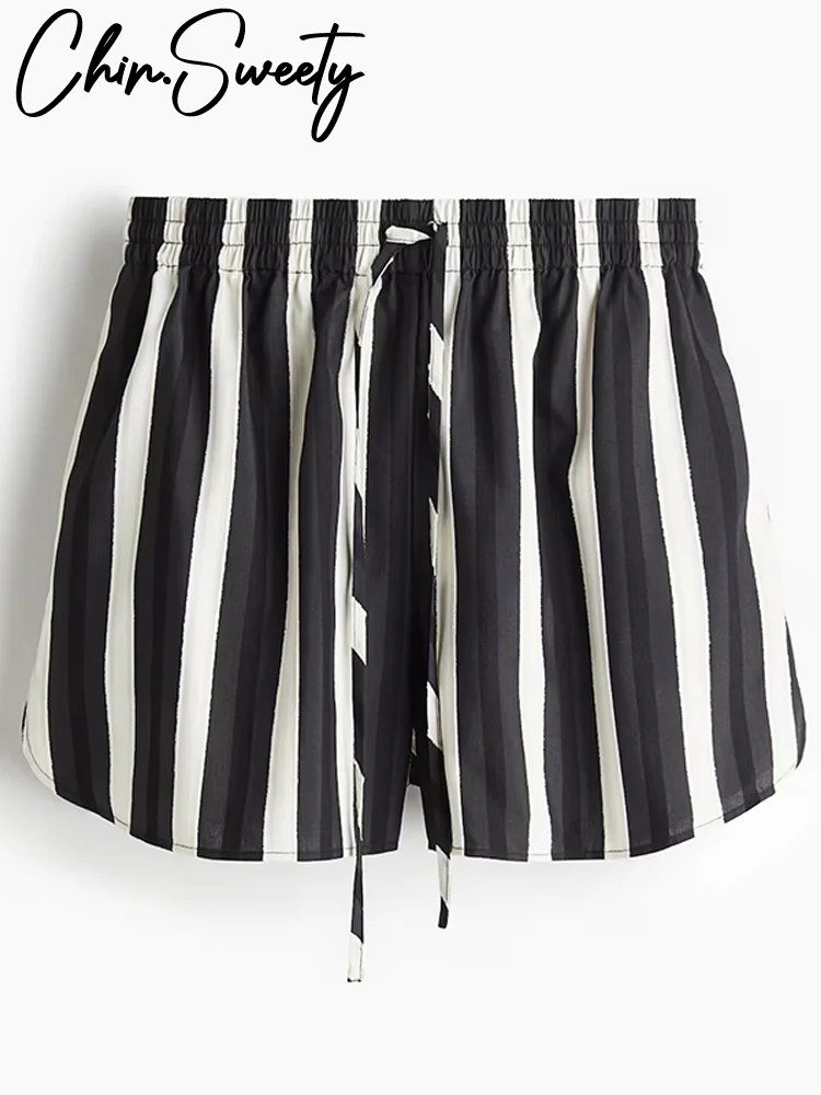 

Повседневная свободная рубашка в полоску, короткий костюм, женский костюм с длинными рукавами и лацканами на пуговицах, короткие брюки на шнурке, модный летний осенний костюм 2025 г.