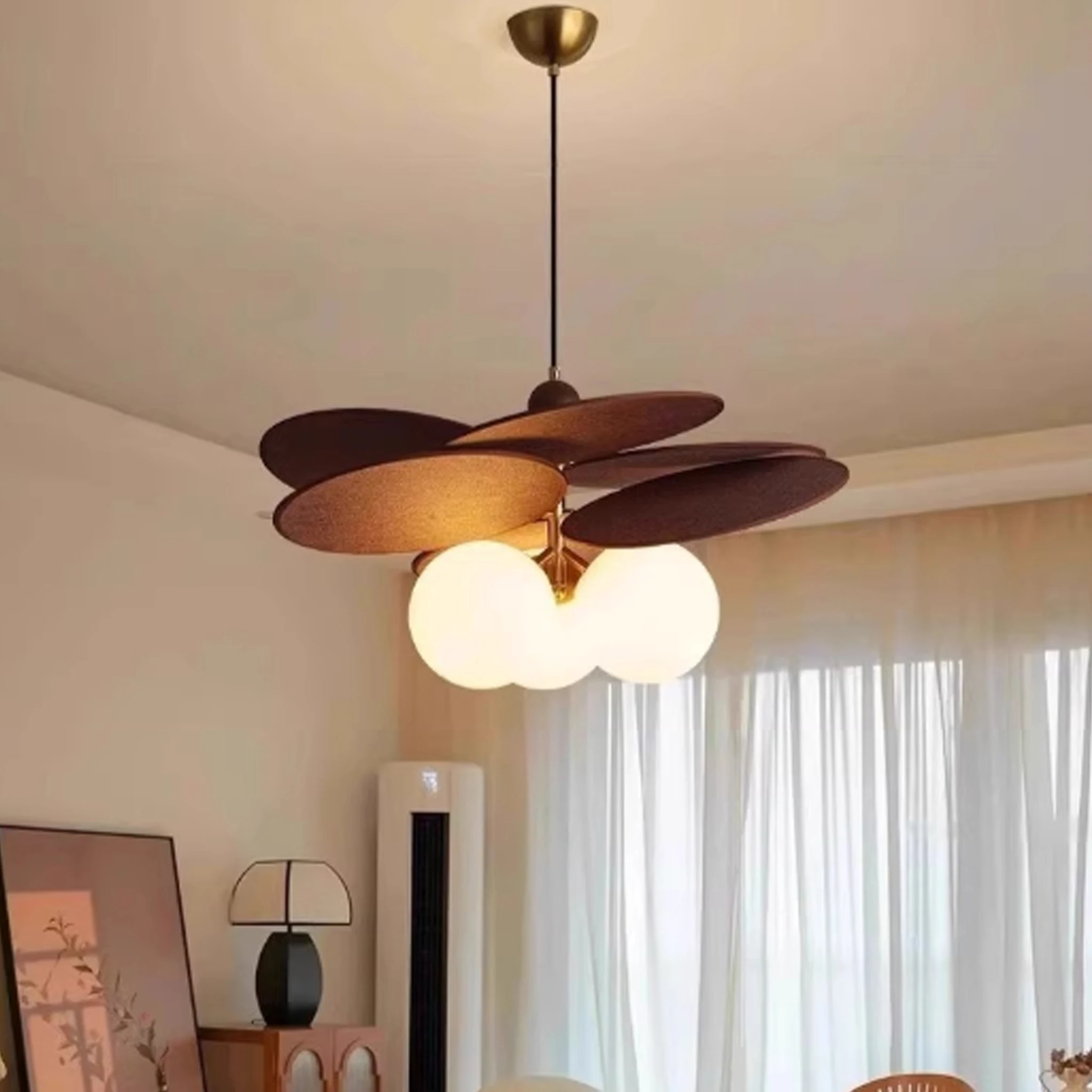 Rattan Vintage Pendant Light Fabric Chandelier Dining Room Bedroom Living Room Restaurant Hanging Lamp Home Decor