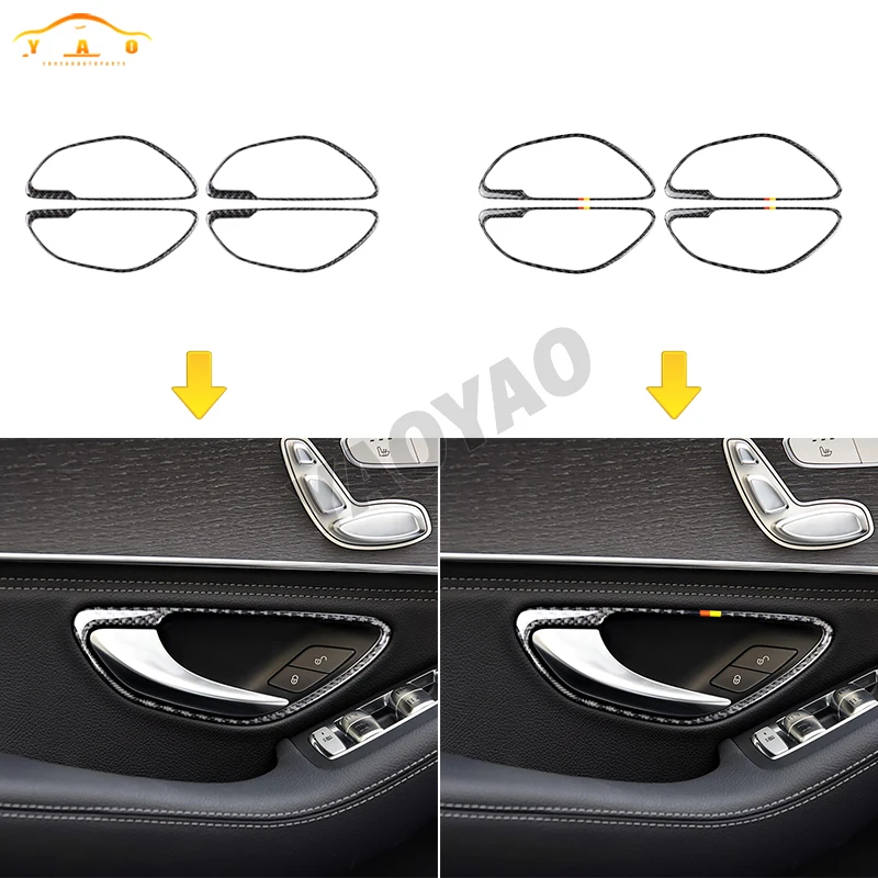 

Carbon Fiber Handle Frame Decoration Cover Trim Cover Sticker For Mercedes Benz C GLC Class W205 X253 Car Accessories