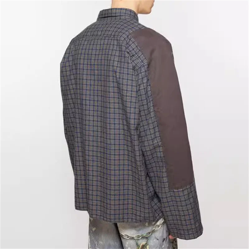 Women's shirt 2024 korean dongdaemun Autumn Fashion Splicing Checkered Long Sleeve Top Couple style loose cotton Women's blouse