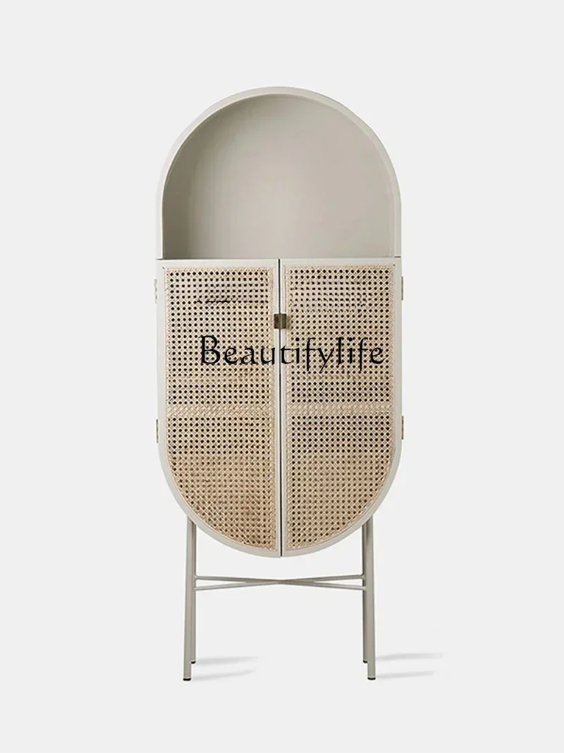 Q S New Chinese Style Solid Wood Rattan Woven Curio Cabinet Hotel Designer B & B Wardrobe Landscape Cabinet High Cabinet Complet