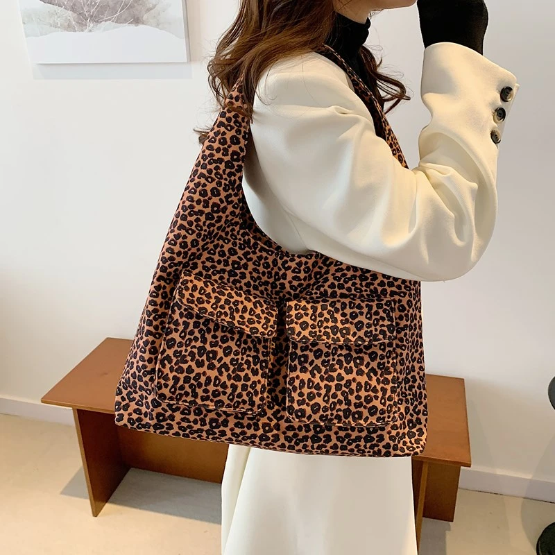 

Leopard Shoulder Bags Women Lightweight Casual Totes Cotton Fabric Fashion Handbags Korea Style Tooling Cloth Packages