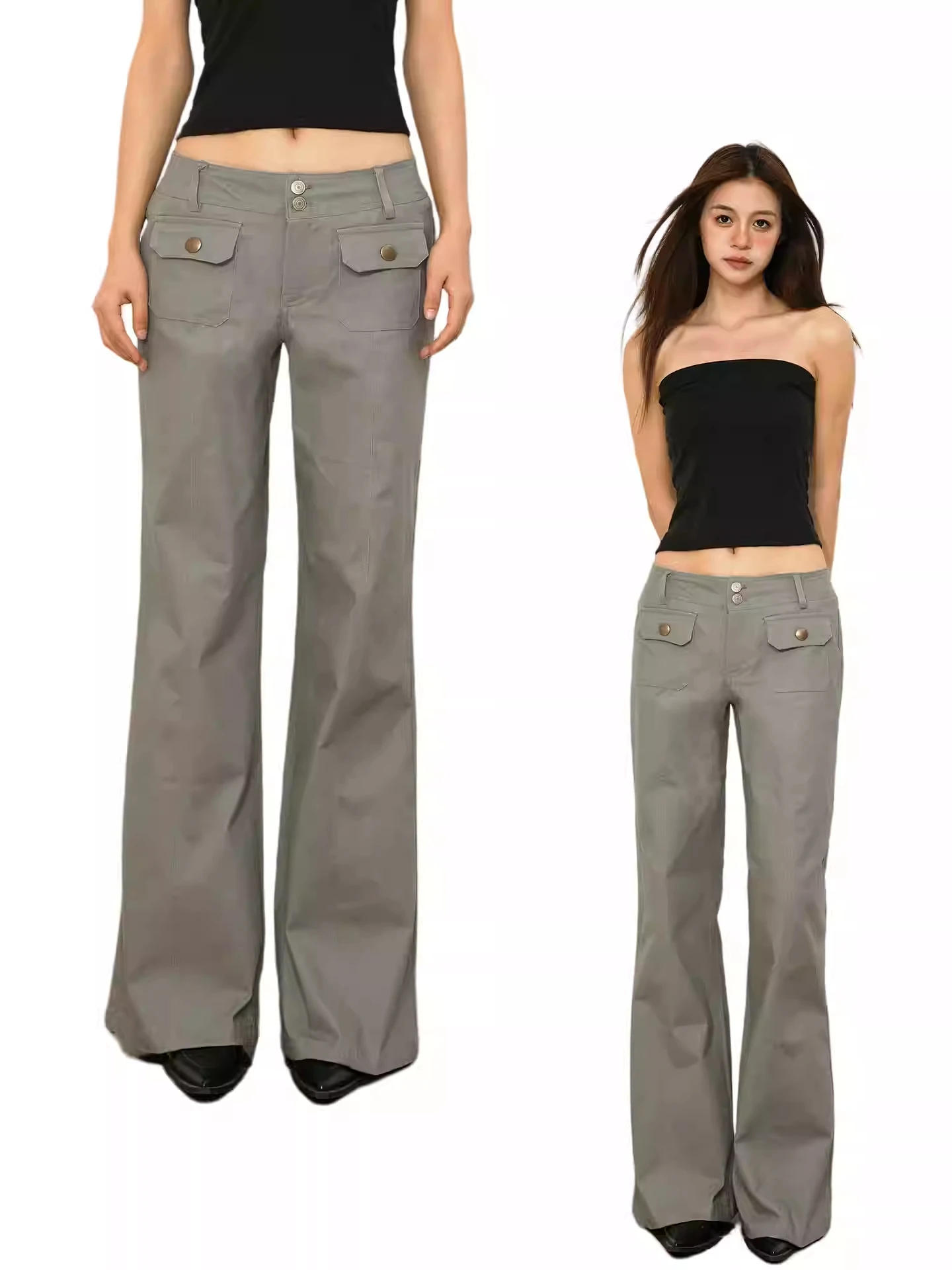 

Женские брюки-карго цвета хаки Y2k, длинные брюки в стиле Харадзюку, японский стиль 2000-х годов, винтажный стиль бойфренда, большие брюки в стиле гранж, одежда