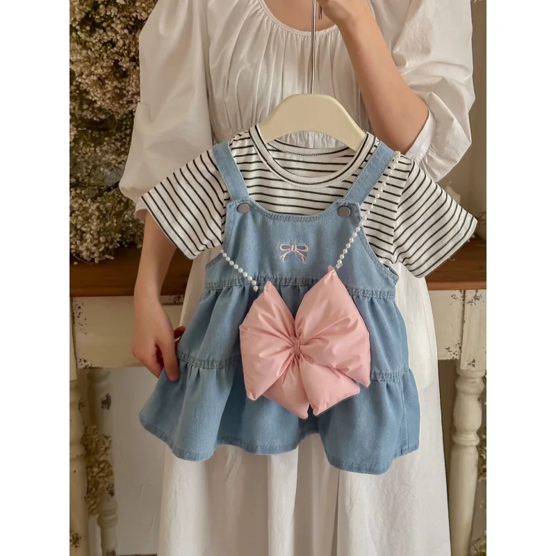 

Girls' Summer Suit2024New Western Style Children's Princess Dress Baby Denim Suspender Skirt Two-Piece Summer