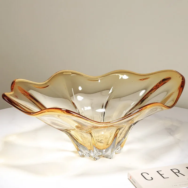 Minimalist modern light luxury amber glazed large fruit plate living room coffee table desktop storage plate model room decorati