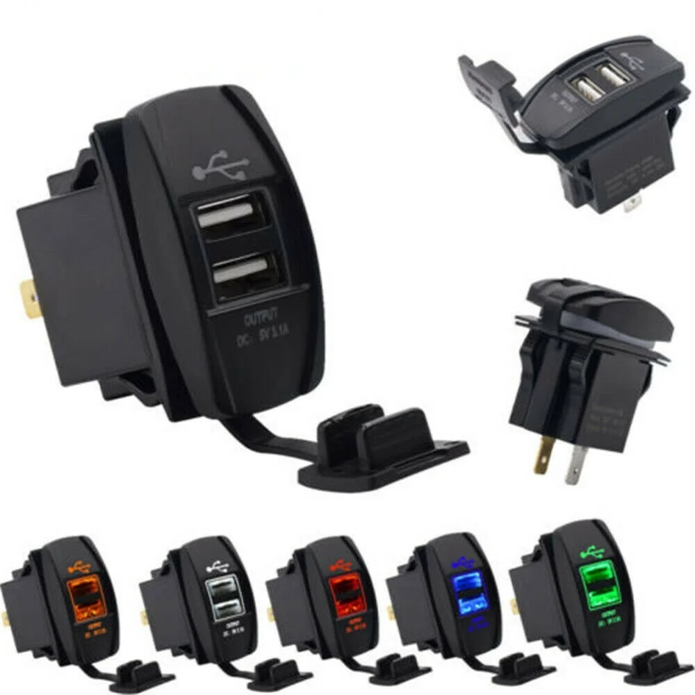 12-24V 3.1A Dual LED USB Car Auto Power Supply Charger Port Socket Waterproof