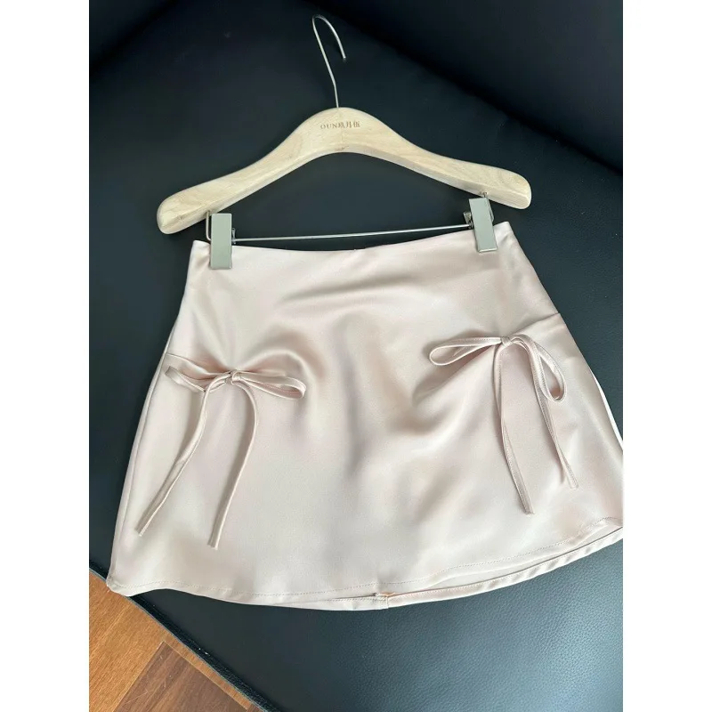 Sweet And Playful Bow Short Skirt Women's Summer New High-Waisted And Thin Skirt Temperament Casual And Versatile A-Word Skirt