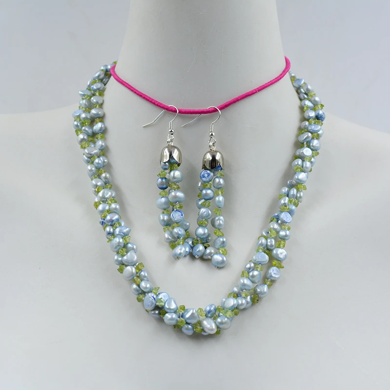 

Жемчуг барокко, ожерелье и серьги из полудрагоценного камня, 6 мм, 3 нити, 19 дюймов