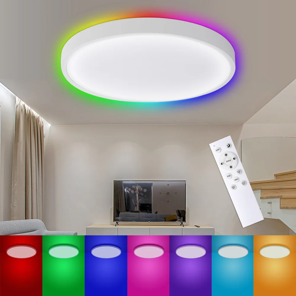 Benexmart Tuya WiFi LED Round Ceiling Light Double Layer Design 34W CCT RGB Colorful Dimmable Atmosphere Lamp Alexa Google Home