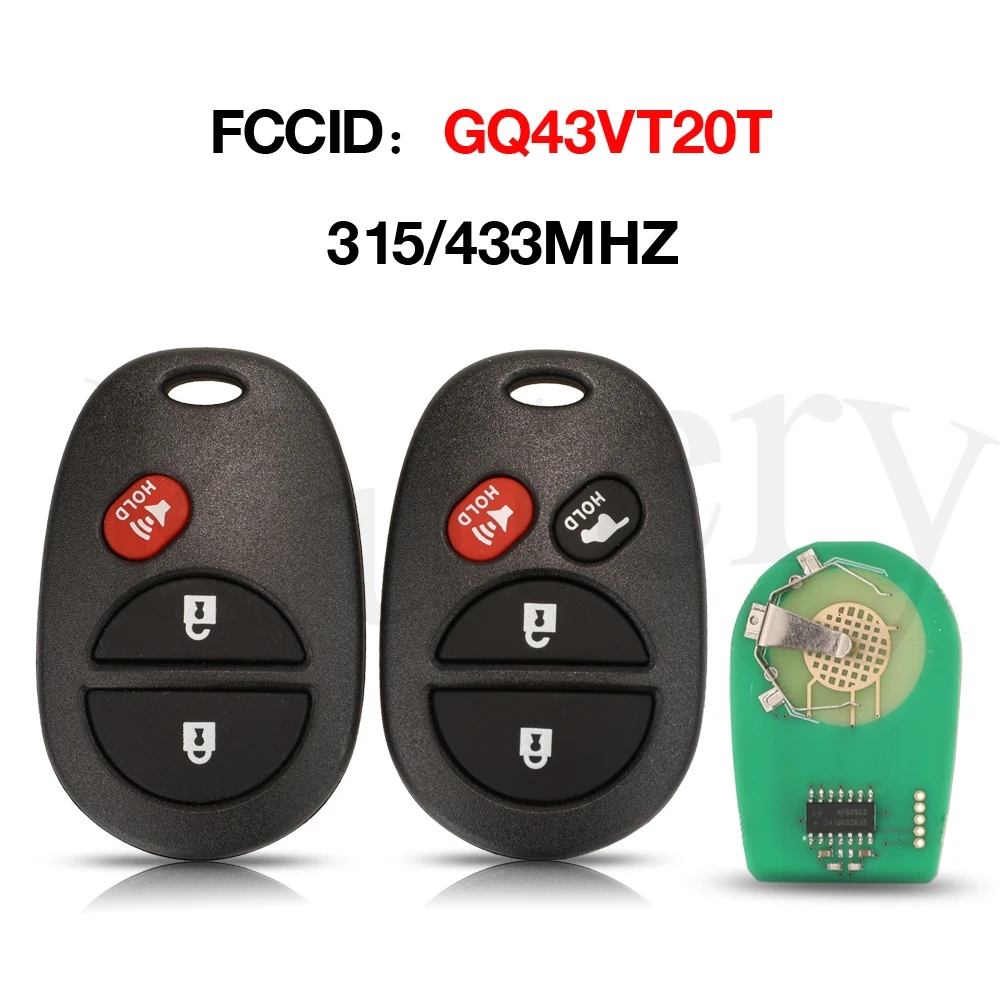 

jingyuqin 3/4 Buttons GQ43VT20T 433Mhz Car Key Remote For Toyota Tundra Highlander Sequoia Sienna 2011 2012 2013 Keyless Entry