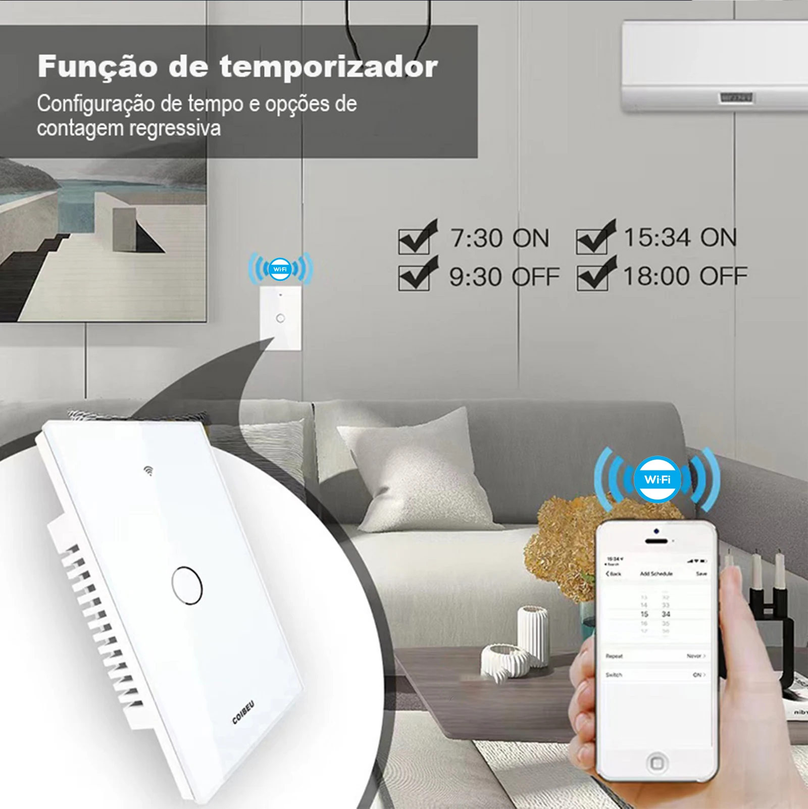 No neutral, WiFi smart switch, Alexa, WiFi smart socket, Alexia, Tuya, WiFi standard Smart Switch Brazil