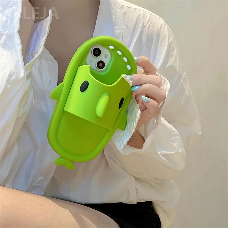 Kawaii 3D Shark Shape Silicone Protection Case For iPhone 14 13 12 Pro Max 11 Girl Women Cute Funny Soft Funda Shockproof Cover