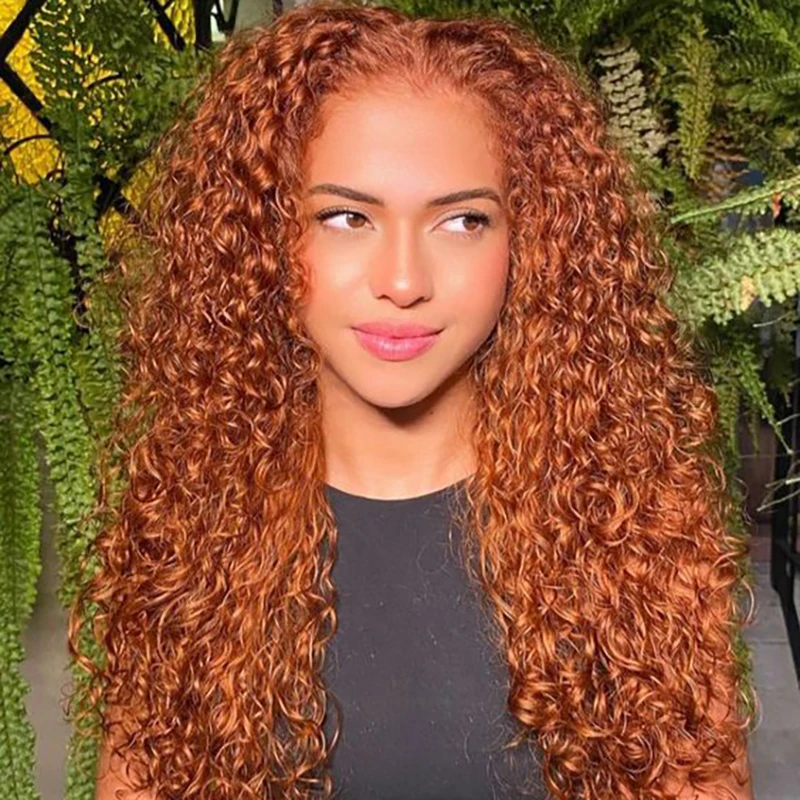 30 36 Inch Deep Water Wave Orange Ginger 13x6 Curly Lace Front Human Hair Wigs 200 Density 13x4 Lace Frontal Wig For Women