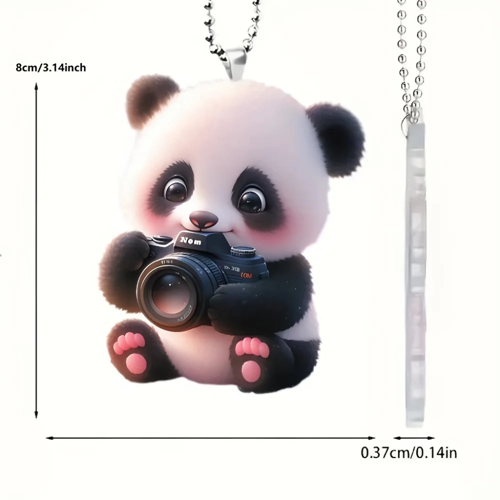 Panda Camera 2D Flat Acrylic Pendant Keychain Cute Cartoon Panda Baby Ornament Charms Hanging Decoration for Car Bags Party Gift