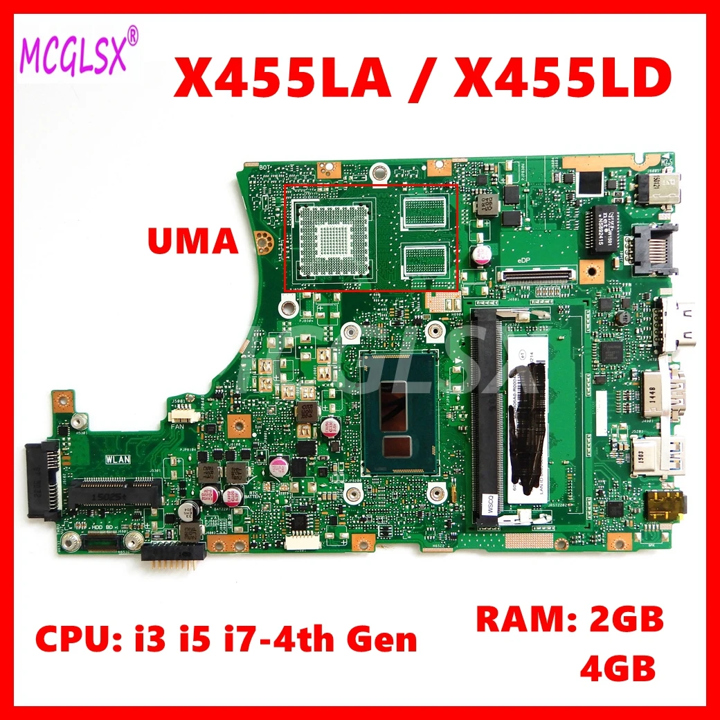 X455LD Mainboard For ASUS X455L X455LF X455LJ X455LD A455L F454L X455LA X455LAB X455LN X455LNB Laptop Motherboard I3 I5 I7 CPU