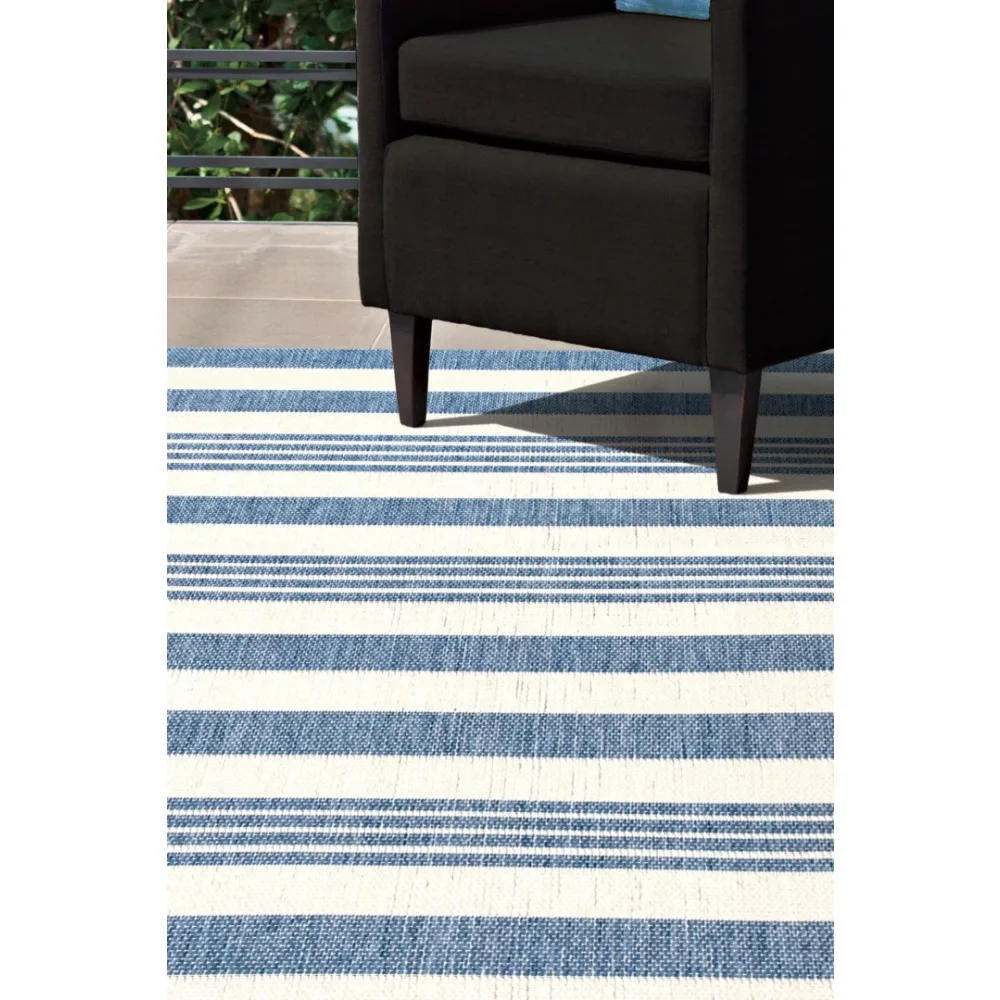 Robin Multi Stripe Indoor/Outdoor Blue 5' 3 x 7' 6 Coastal Area Rug