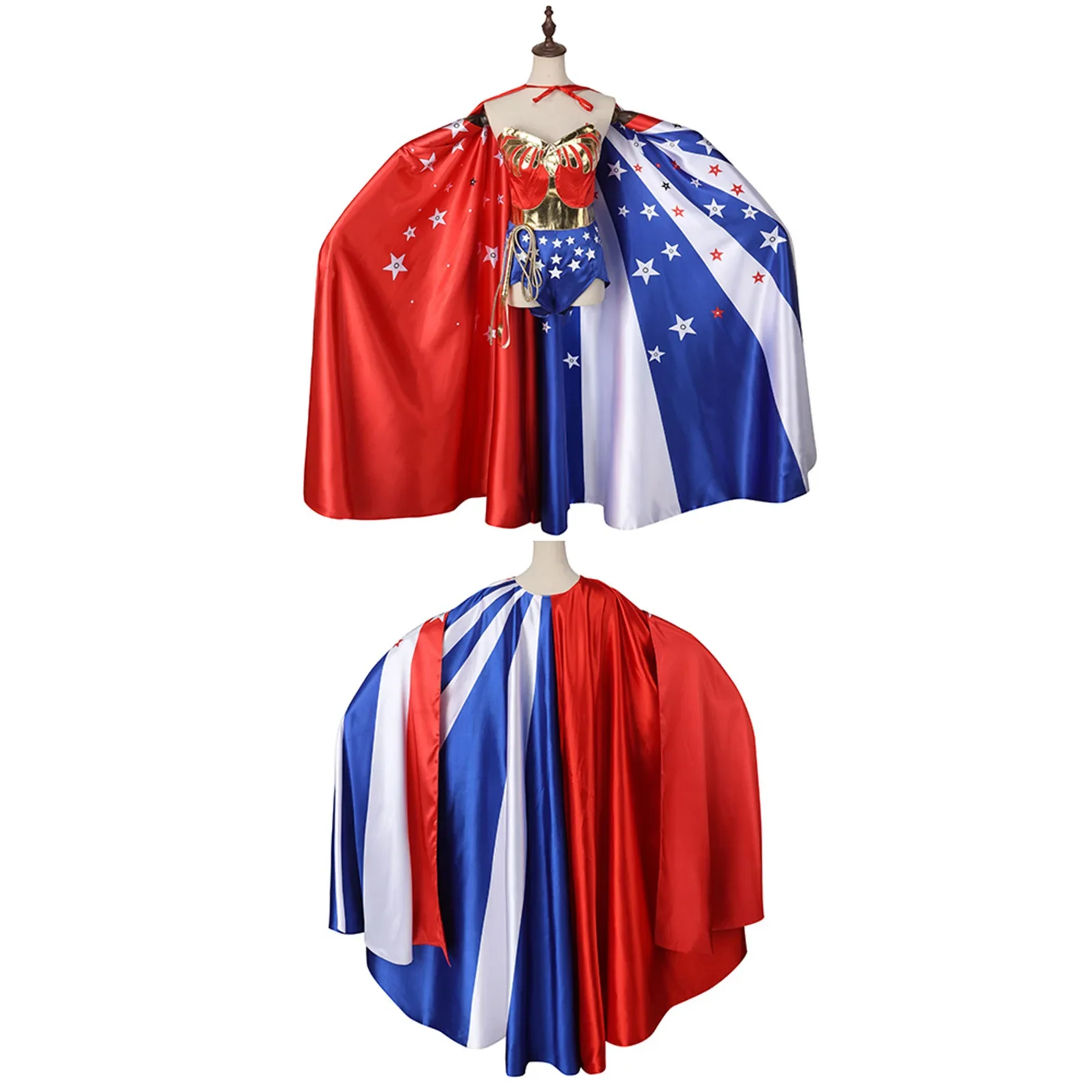 

TV Series Wonder Cos Linda Jean Cosplay Costume Star Flag Cloak Strapless Top Shorts Uniform Diana Adult Halloween Outfit